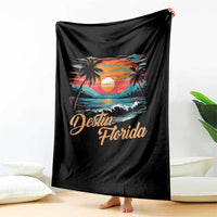 Destin Florida Beach Throw Blanket Retro Sunset Palm Tree Graphic