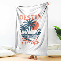 Vintage Destin Florida Beach Throw Blanket Sunset Palm Tree Graphic