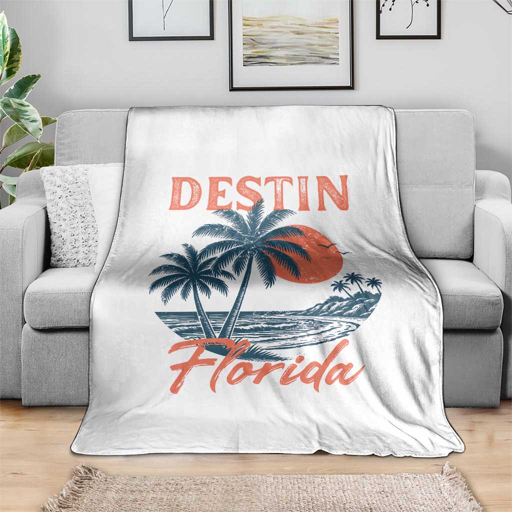 Vintage Destin Florida Beach Throw Blanket Sunset Palm Tree Graphic