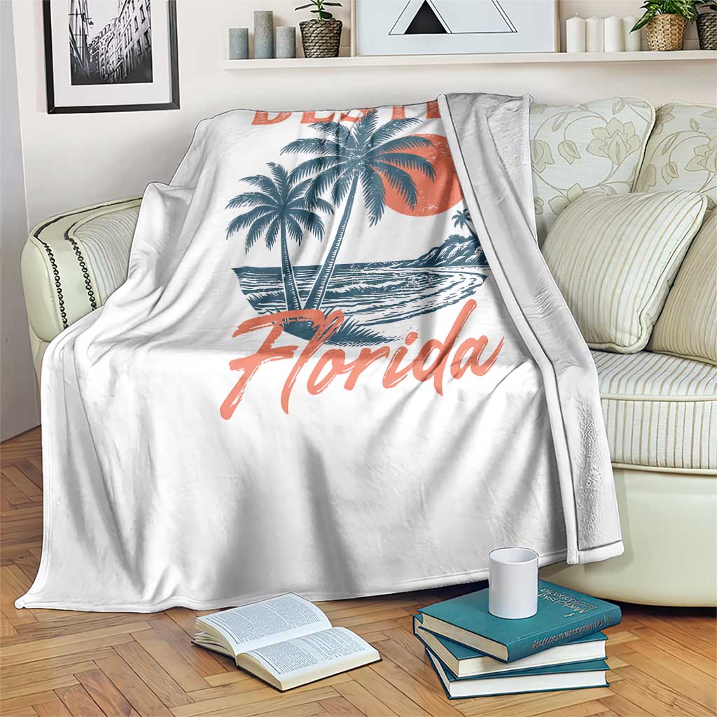 Vintage Destin Florida Beach Throw Blanket Sunset Palm Tree Graphic