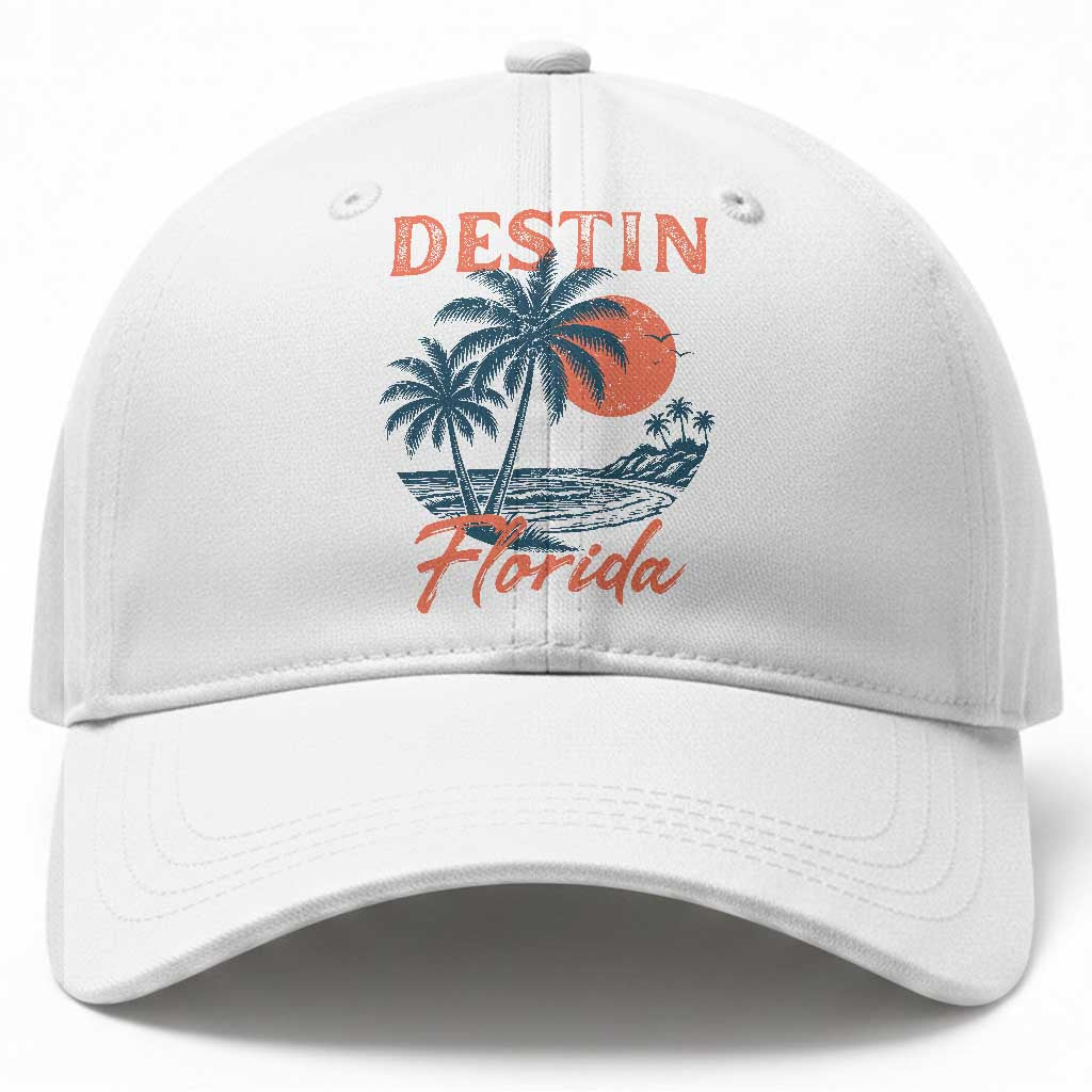 Vintage Destin Florida Beach Baseball Cap Sunset Palm Tree Graphic