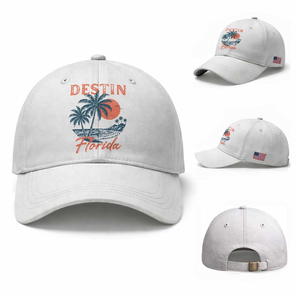 Vintage Destin Florida Beach Baseball Cap Sunset Palm Tree Graphic