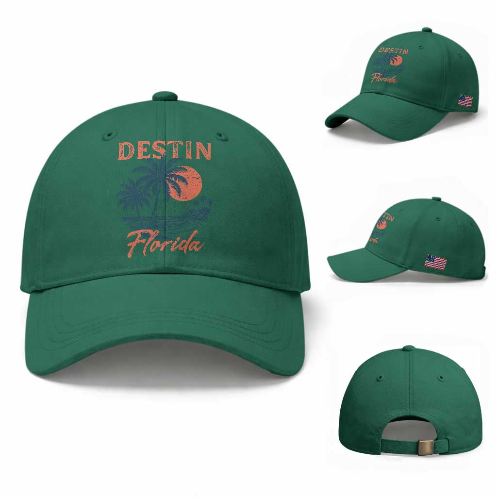 Vintage Destin Florida Beach Baseball Cap Sunset Palm Tree Graphic
