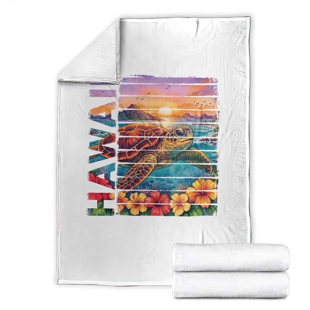 Hawaii Sea Turtle Throw Blanket Tropical Sunset Island Vacation Gift