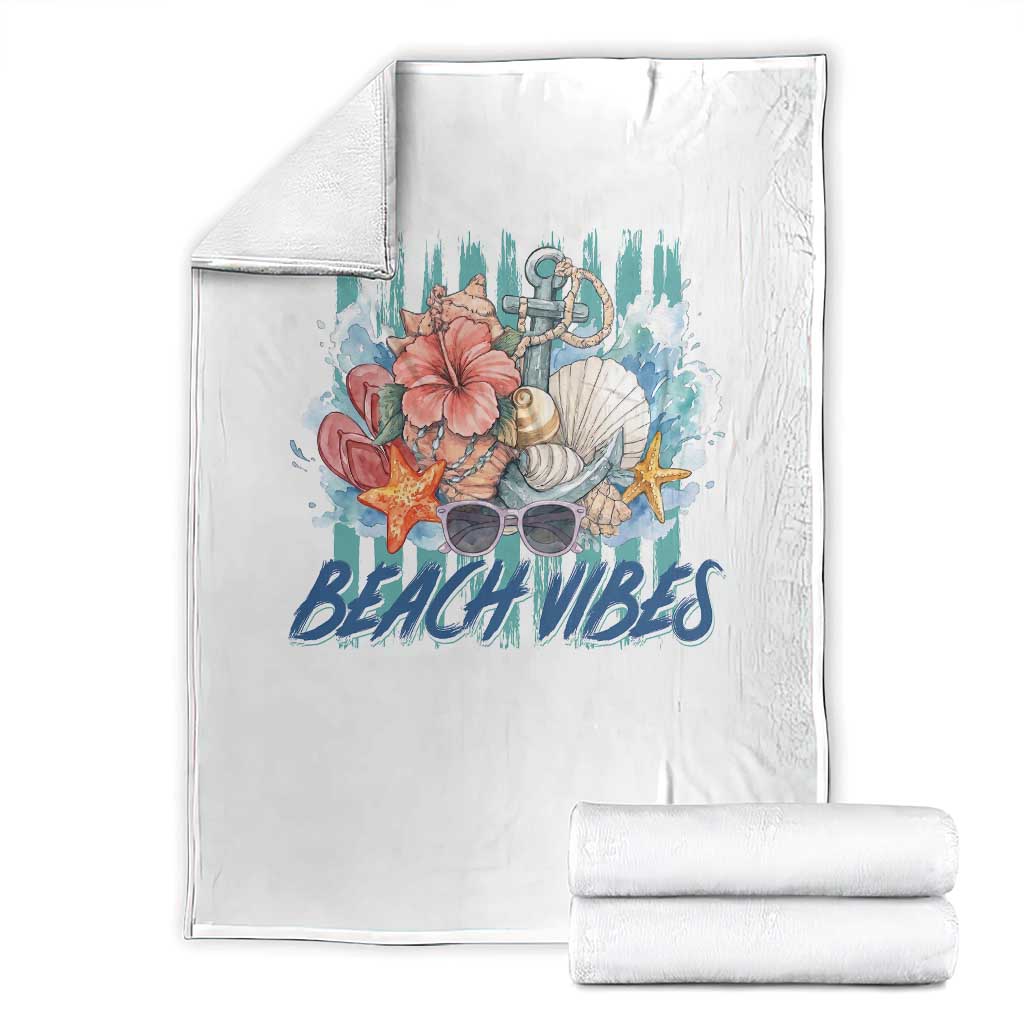 Beach Vibes Throw Blanket Floral Seashell Coastal Vacation Graphic