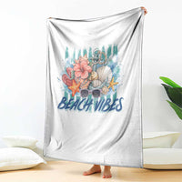 Beach Vibes Throw Blanket Floral Seashell Coastal Vacation Graphic