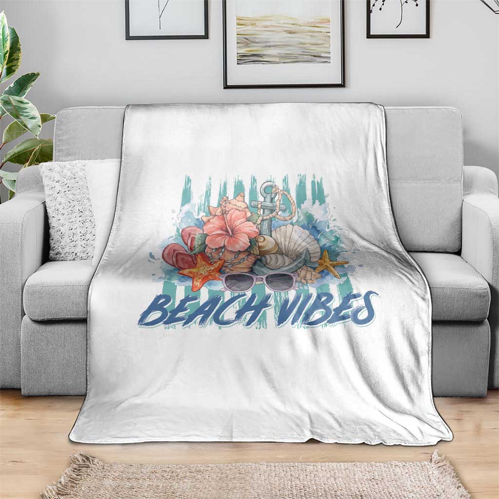 Beach Vibes Throw Blanket Floral Seashell Coastal Vacation Graphic