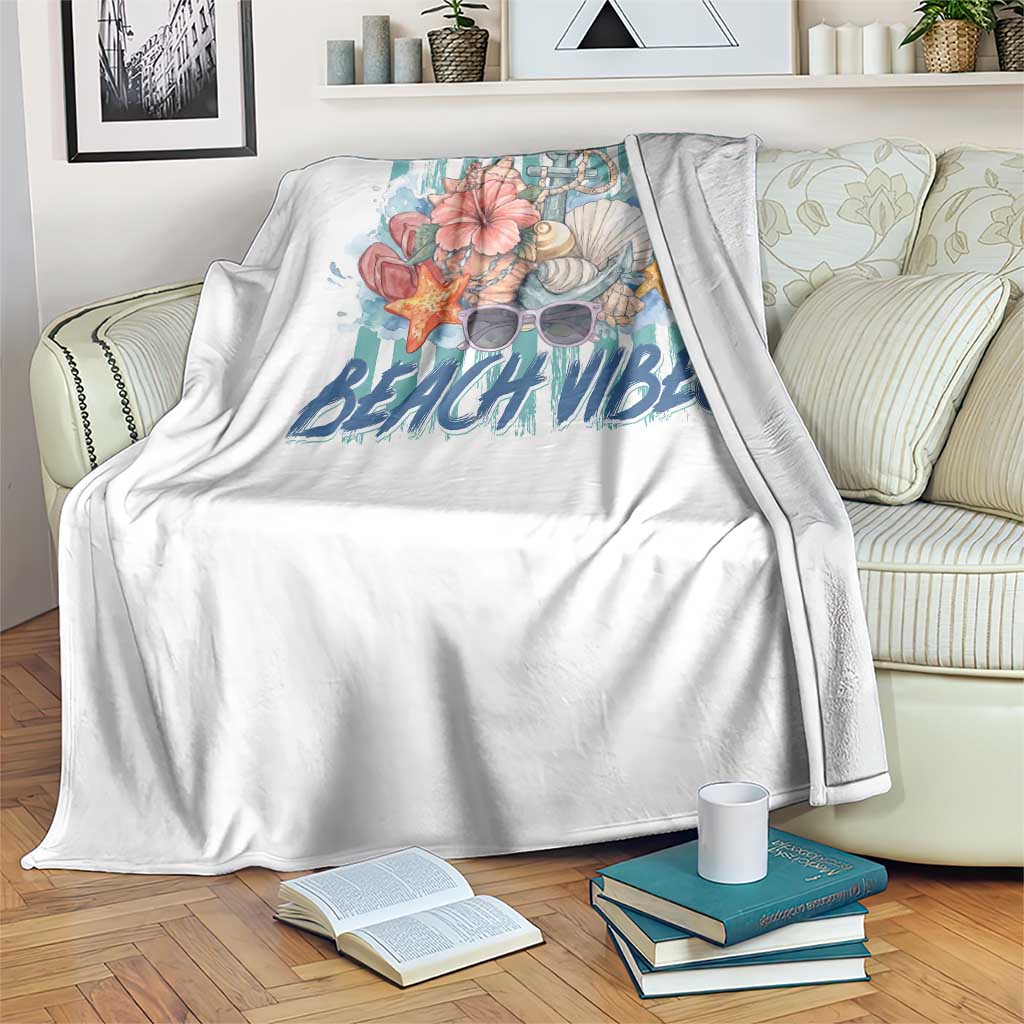 Beach Vibes Throw Blanket Floral Seashell Coastal Vacation Graphic