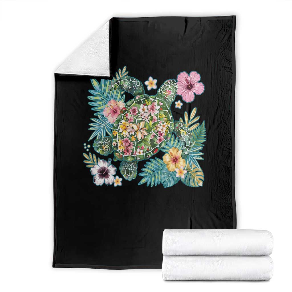 Floral Summer Turtle Throw Blanket Preppy Tropical Coastal Beach Graphic