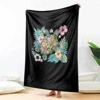Floral Summer Turtle Throw Blanket Preppy Tropical Coastal Beach Graphic