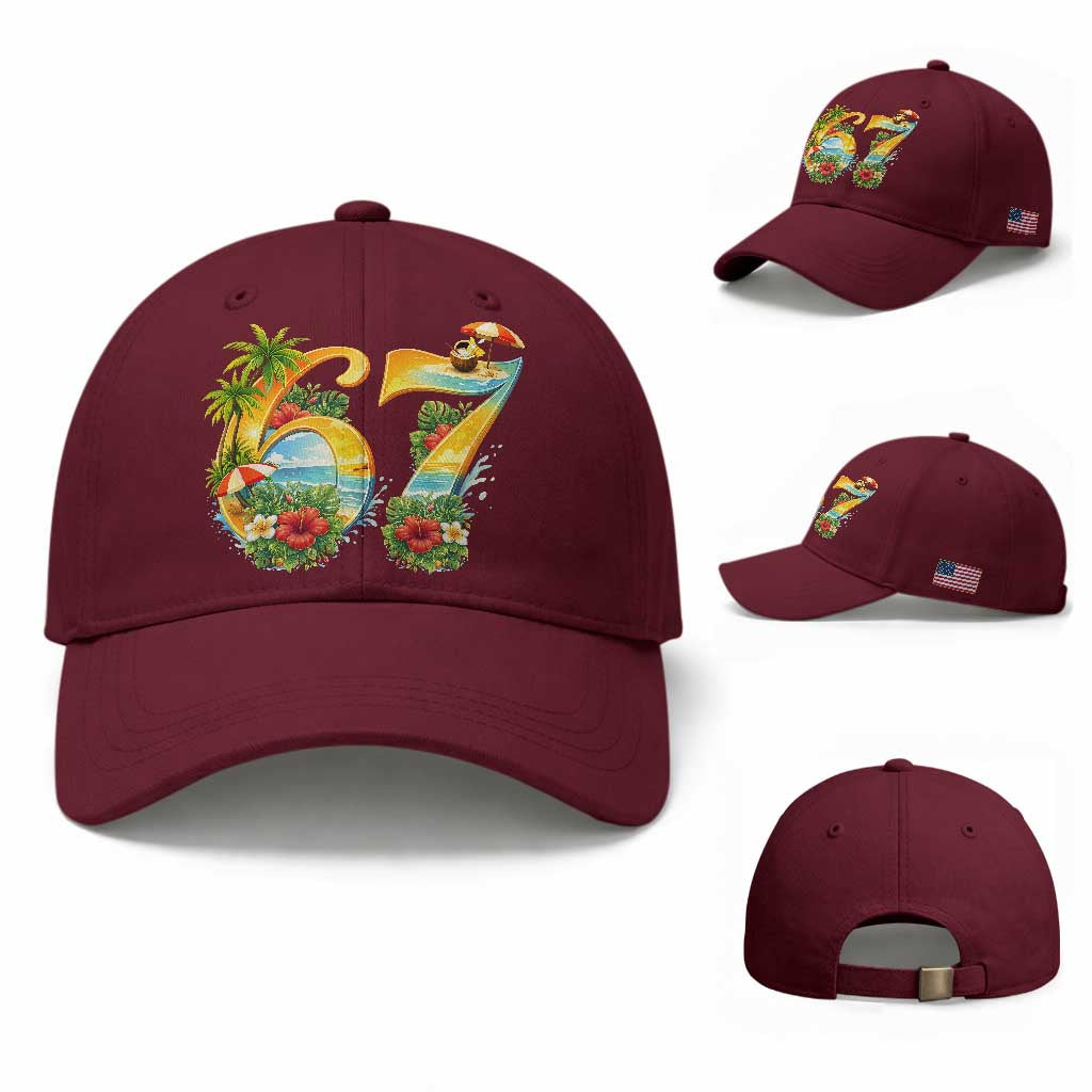 Hawaii Six Seven Baseball Cap Tropical Hibiscus Vacation Graphic