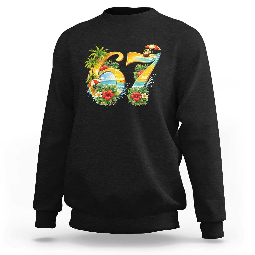Hawaii Six Seven Sweatshirt Tropical Hibiscus Vacation Graphic