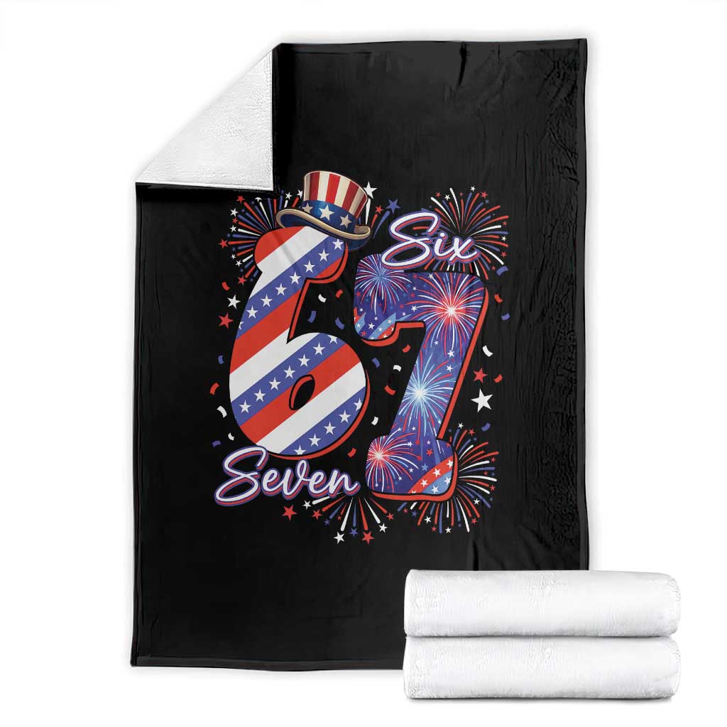 Patriotic Six Seven Throw Blanket Red White And Blue Fireworks Graphic