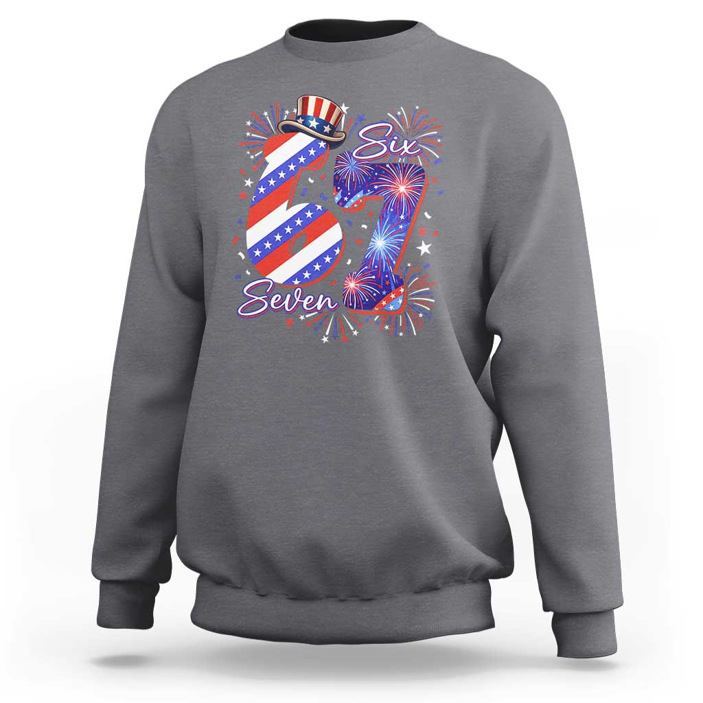 Patriotic Six Seven Sweatshirt Red White And Blue Fireworks Graphic