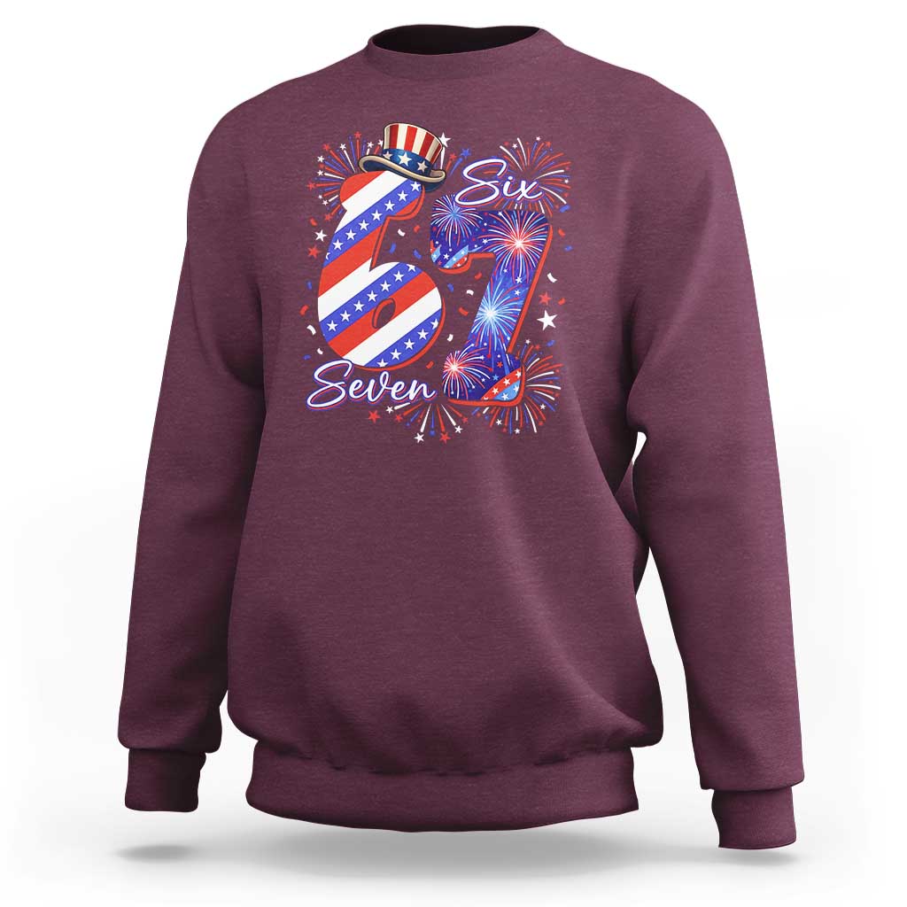Patriotic Six Seven Sweatshirt Red White And Blue Fireworks Graphic