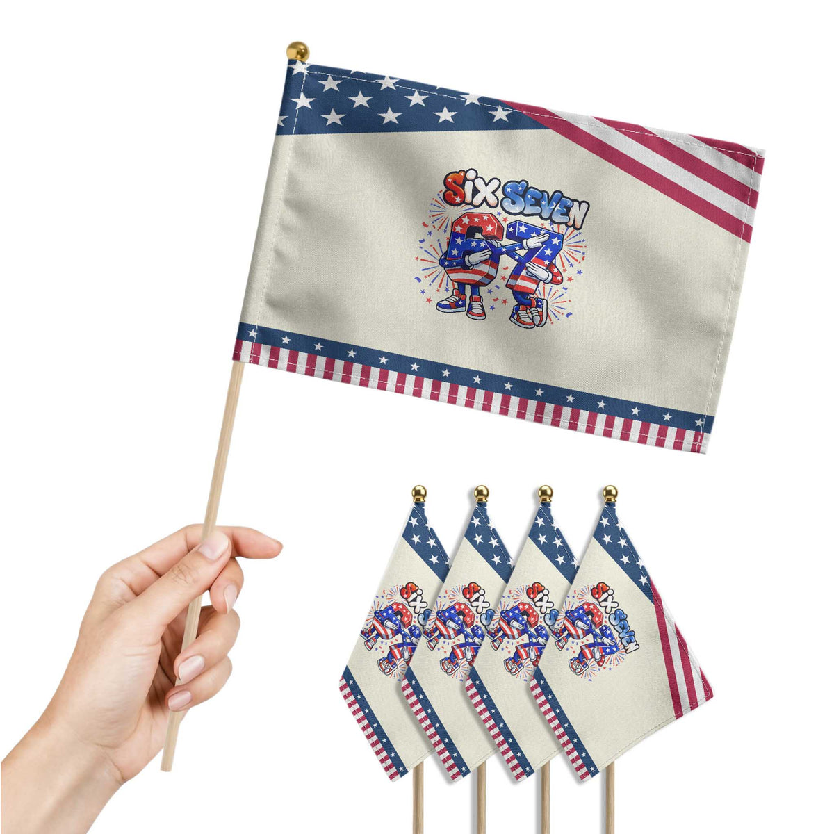 Funny Six Seven Dabbing Patriotic Handheld Flag American Pride Gift