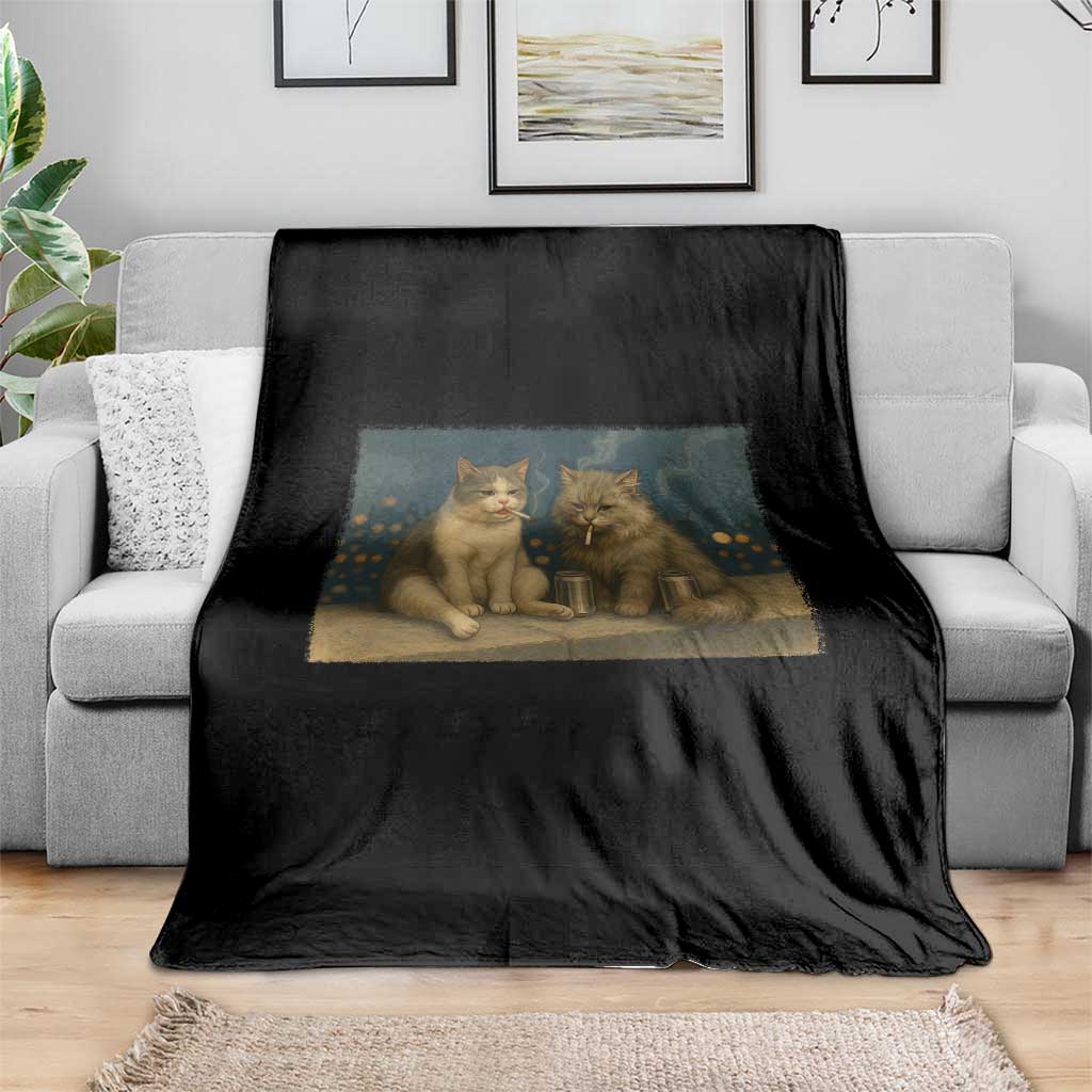 Funny Smoking Cat Throw Blanket Meme Cool Kitten With Cigarette