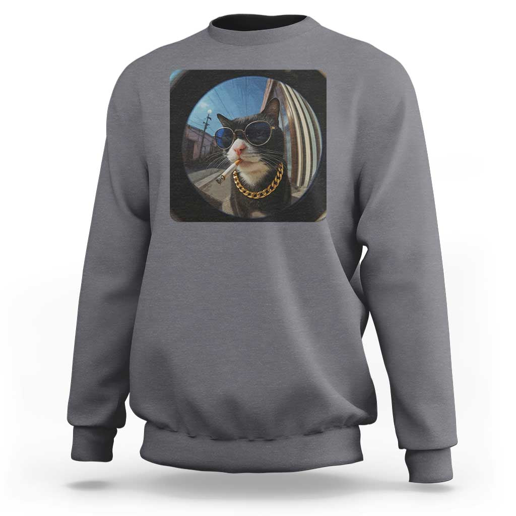 Smoking Cat Sweatshirt Meme Funny Cool Kitten - Wonder Print Shop