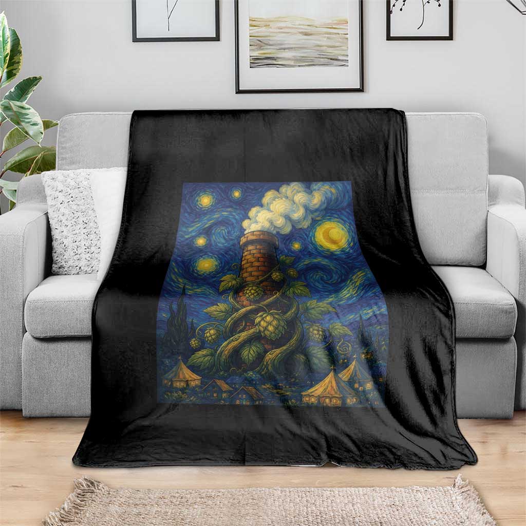 Starry Night Hops Brewery Throw Blanket Vintage Hops Beer Lover Painterly