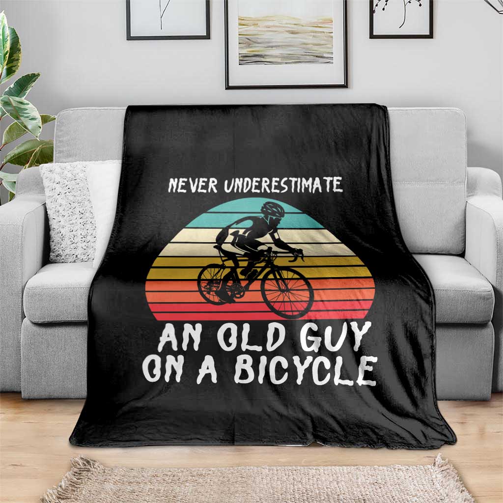 Never Underestimate An Old Guy On A Bicycle Throw Blanket Cycling Lover Gift