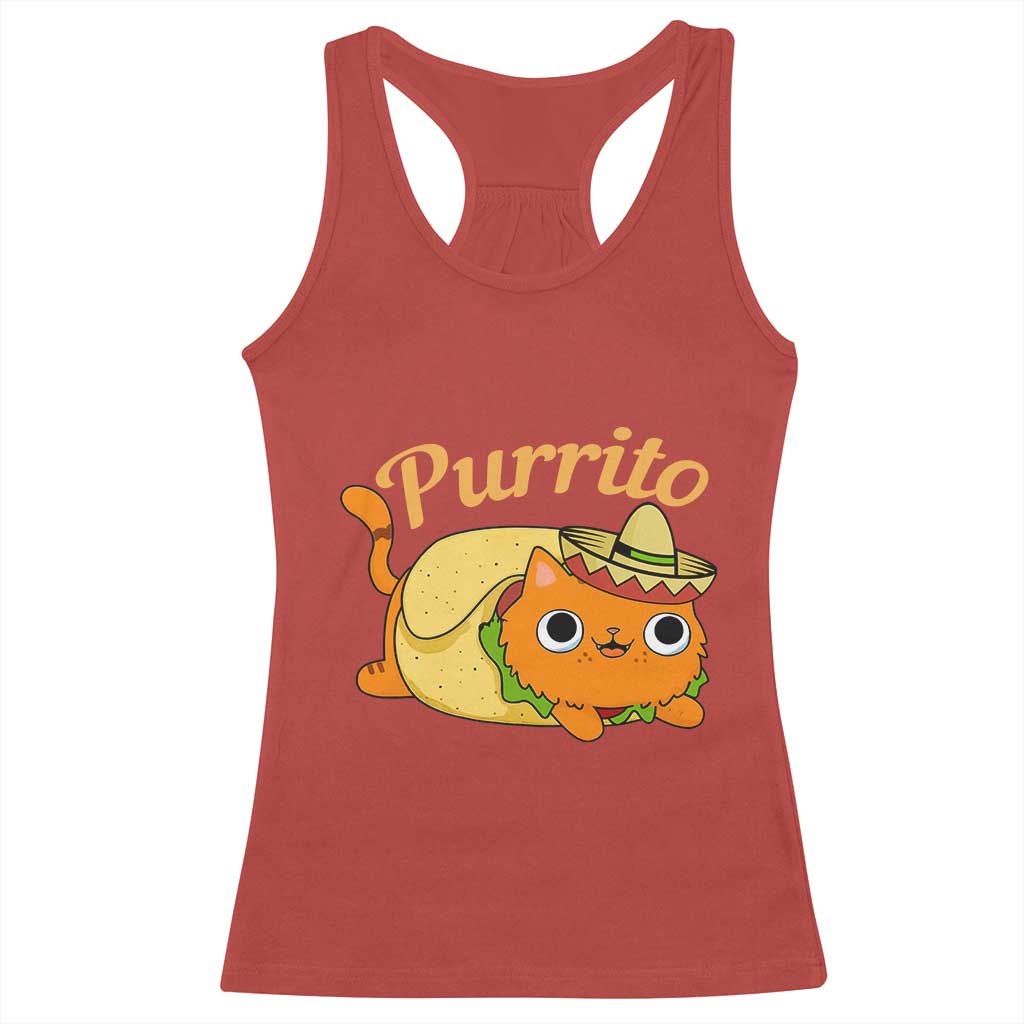 Funny Burrito Lover Gift Racerback Tank Top Purrito Cat - Wonder Print Shop