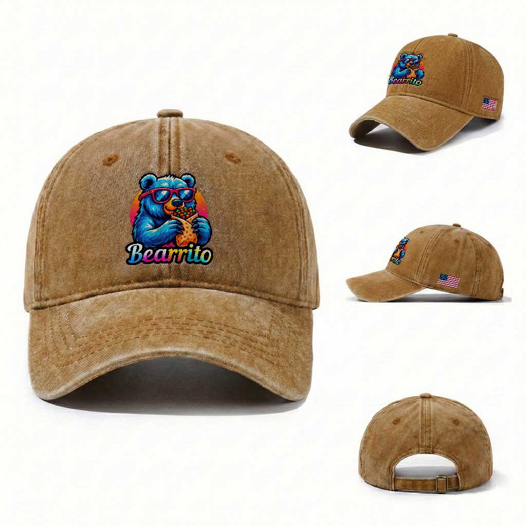 Mexican Food Lover Gift Washed Cotton Baseball Cap Funny Bearrito