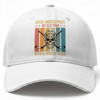Retro Ice Hockey Player Baseball Cap Funny Never Underestimate An Old Man