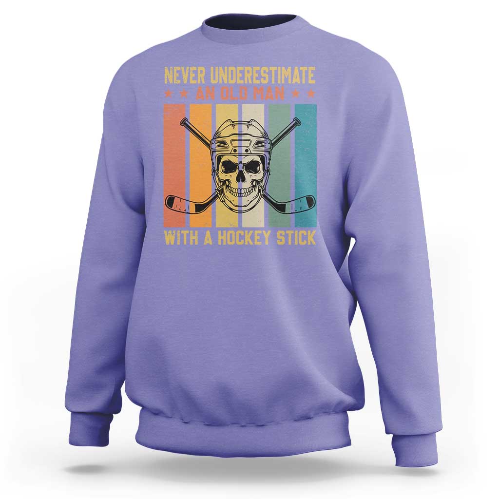 Retro Ice Hockey Player Sweatshirt Funny Never Underestimate An Old Man - Wonder Print Shop