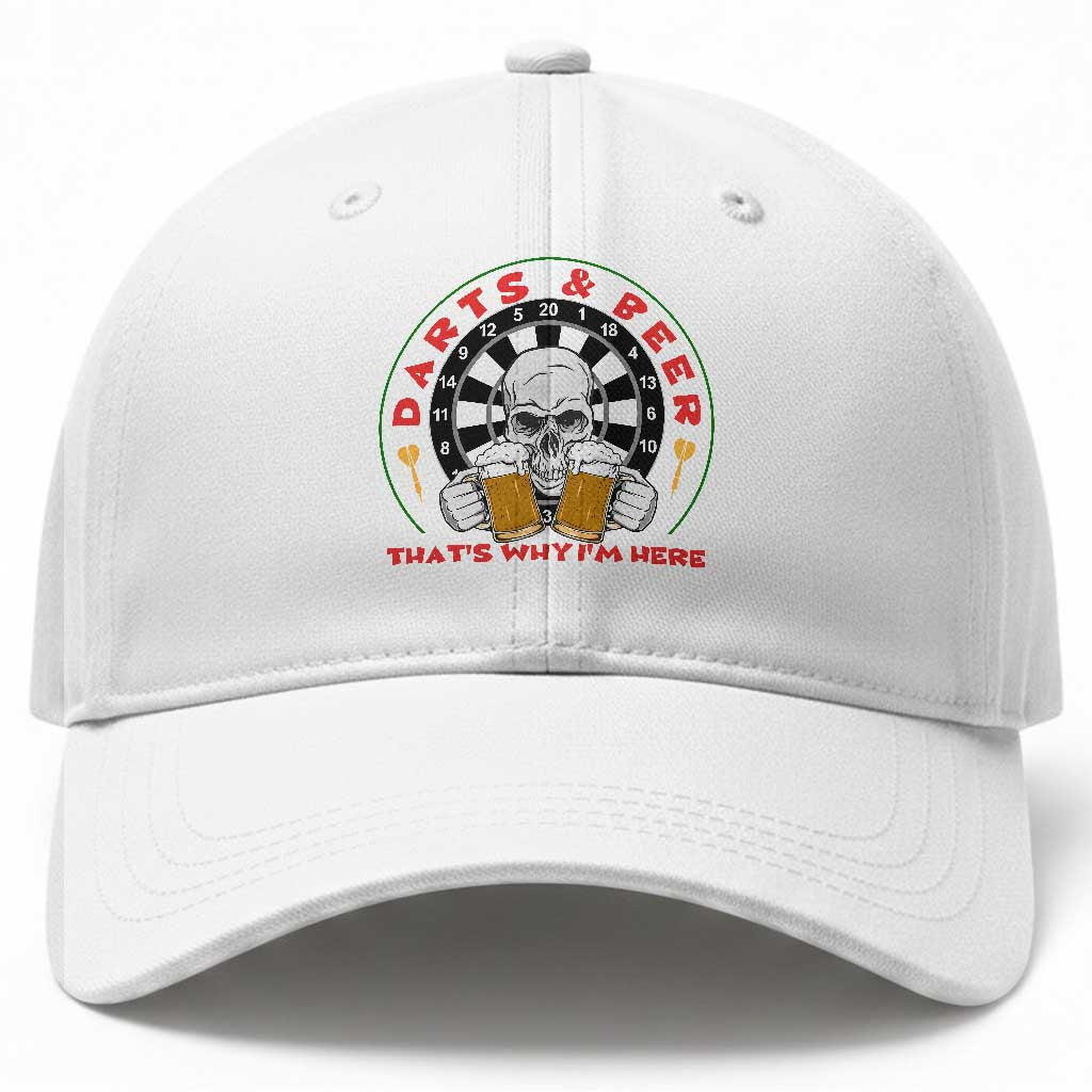 Funny Skeleton Darts Player Beer Lover Baseball Cap That Is Why I Am Here