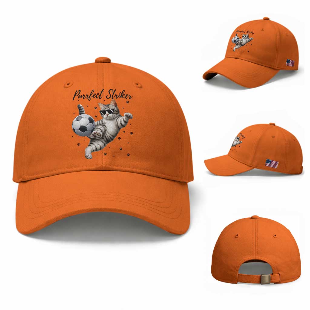 Purrfect Striker Baseball Cap Funny Cat Soccer Player Gift