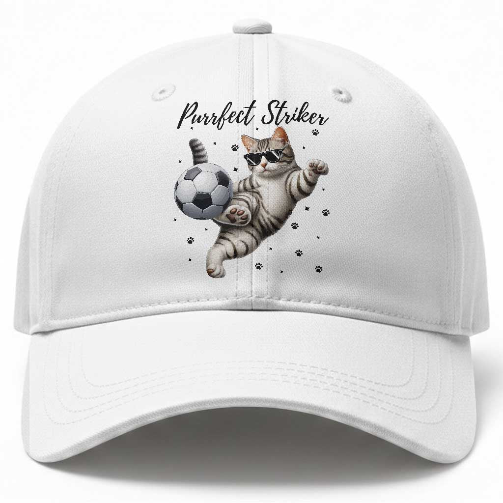 Purrfect Striker Baseball Cap Funny Cat Soccer Player Gift