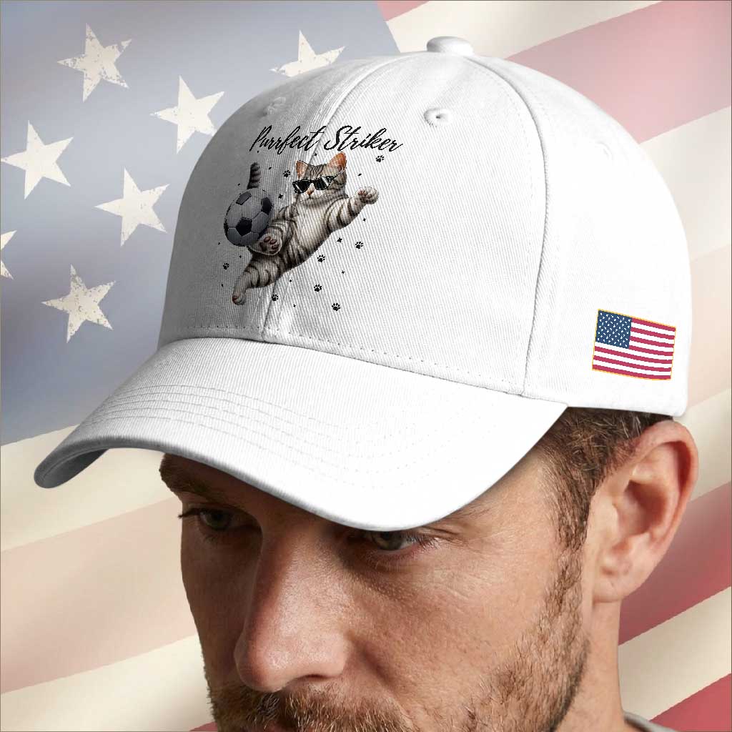 Purrfect Striker Baseball Cap Funny Cat Soccer Player Gift