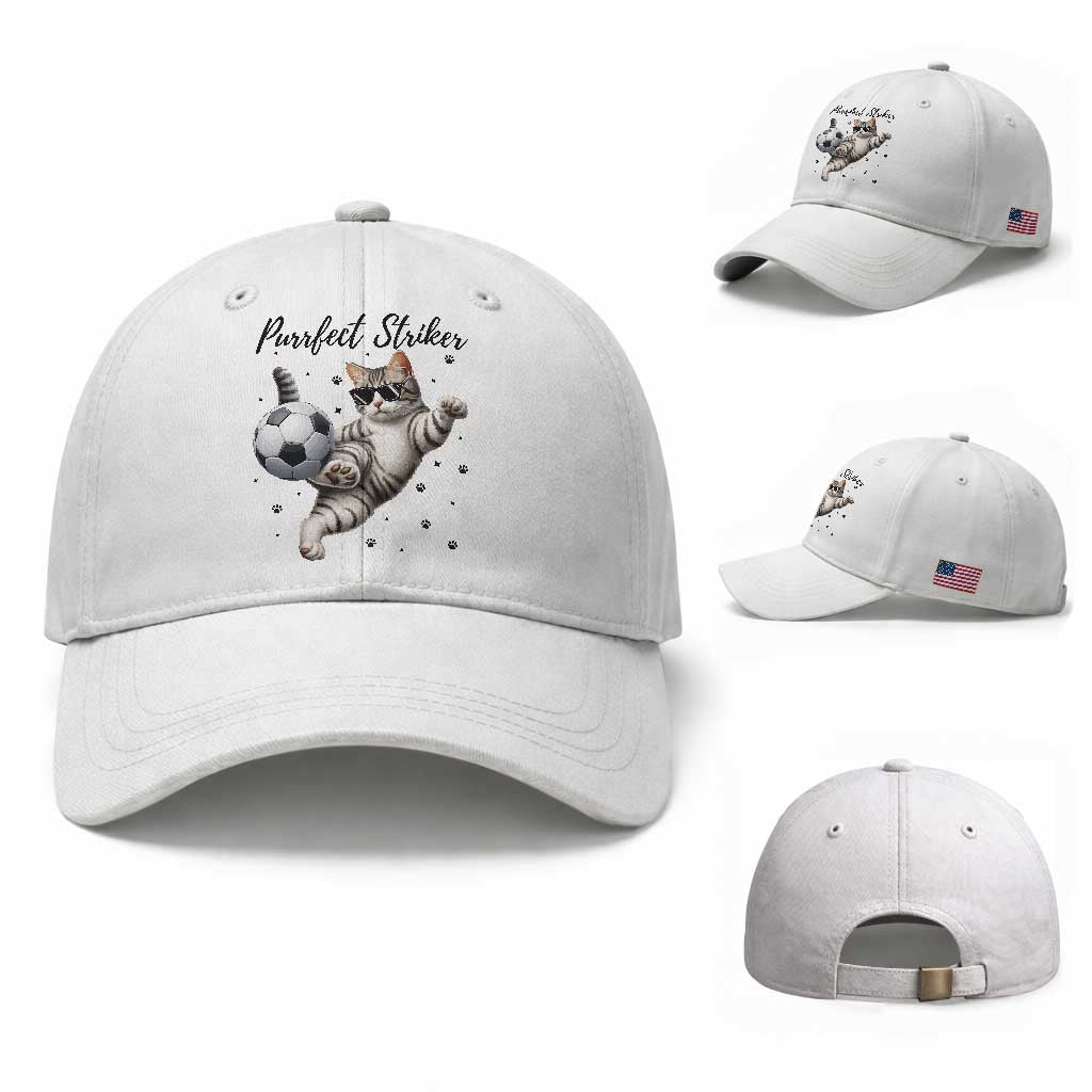 Purrfect Striker Baseball Cap Funny Cat Soccer Player Gift