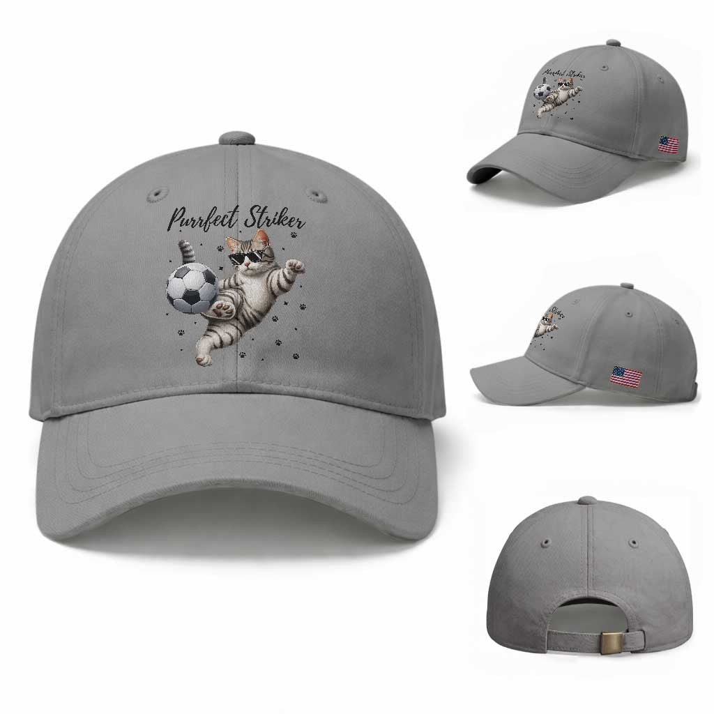 Purrfect Striker Baseball Cap Funny Cat Soccer Player Gift