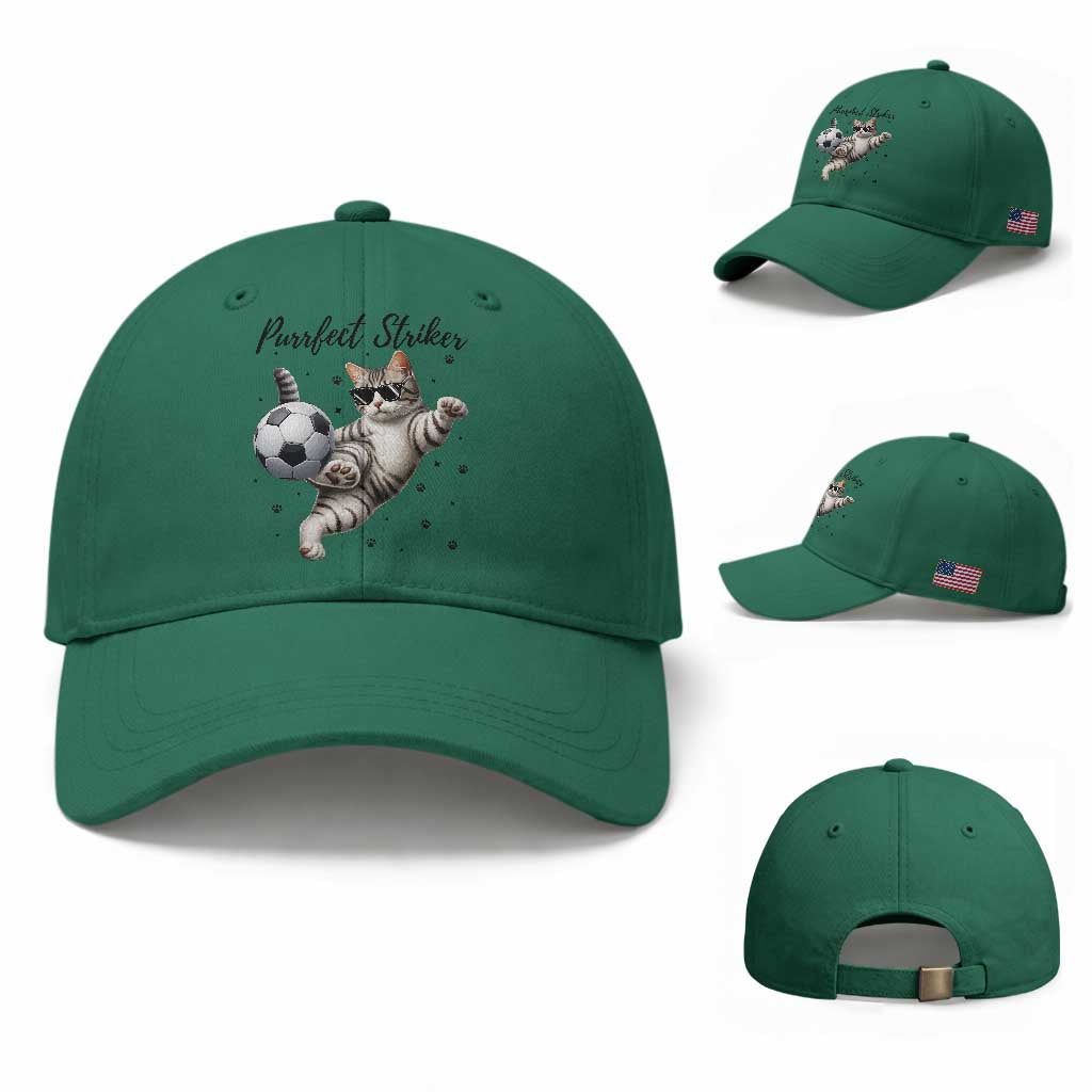 Purrfect Striker Baseball Cap Funny Cat Soccer Player Gift