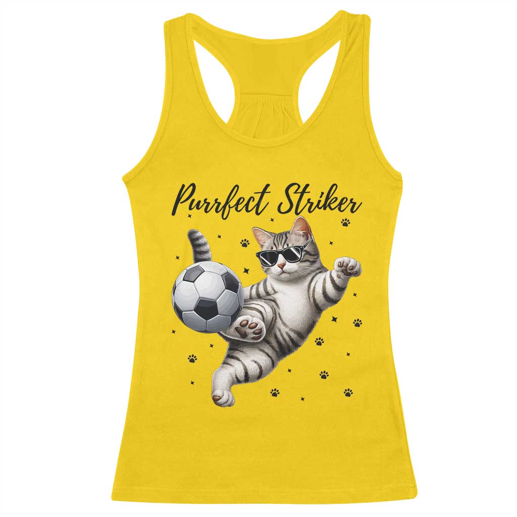 Purrfect Striker Racerback Tank Top Funny Cat Soccer Player Gift