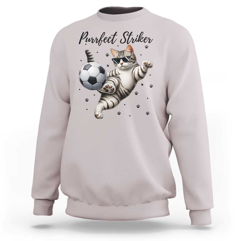 Purrfect Striker Sweatshirt Funny Cat Soccer Player Gift