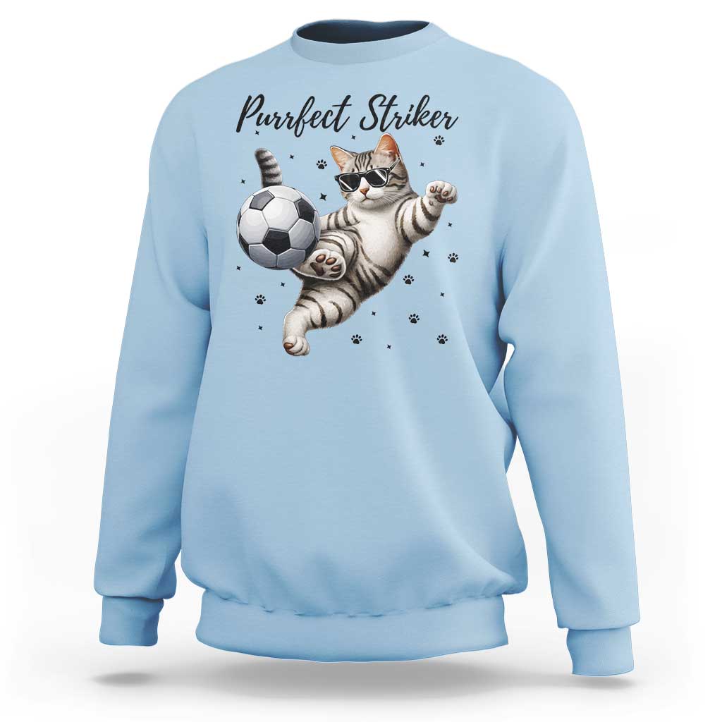 Purrfect Striker Sweatshirt Funny Cat Soccer Player Gift