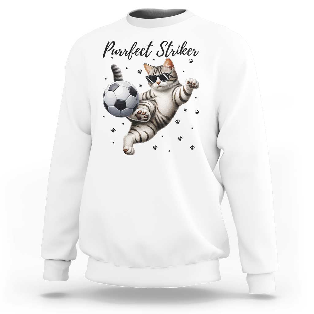 Purrfect Striker Sweatshirt Funny Cat Soccer Player Gift