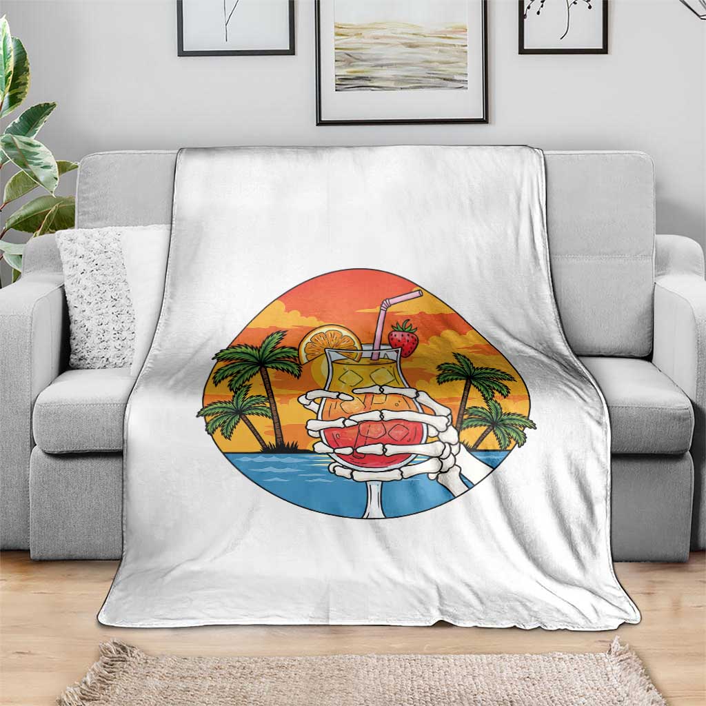 Tropical Skeleton Summerween Throw Blanket Beach Cocktail Vacation