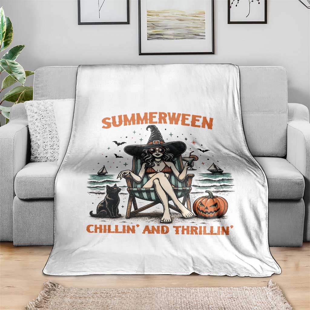 Witchy Beach Summerween Vacation Throw Blanket Chillin And Thrillin