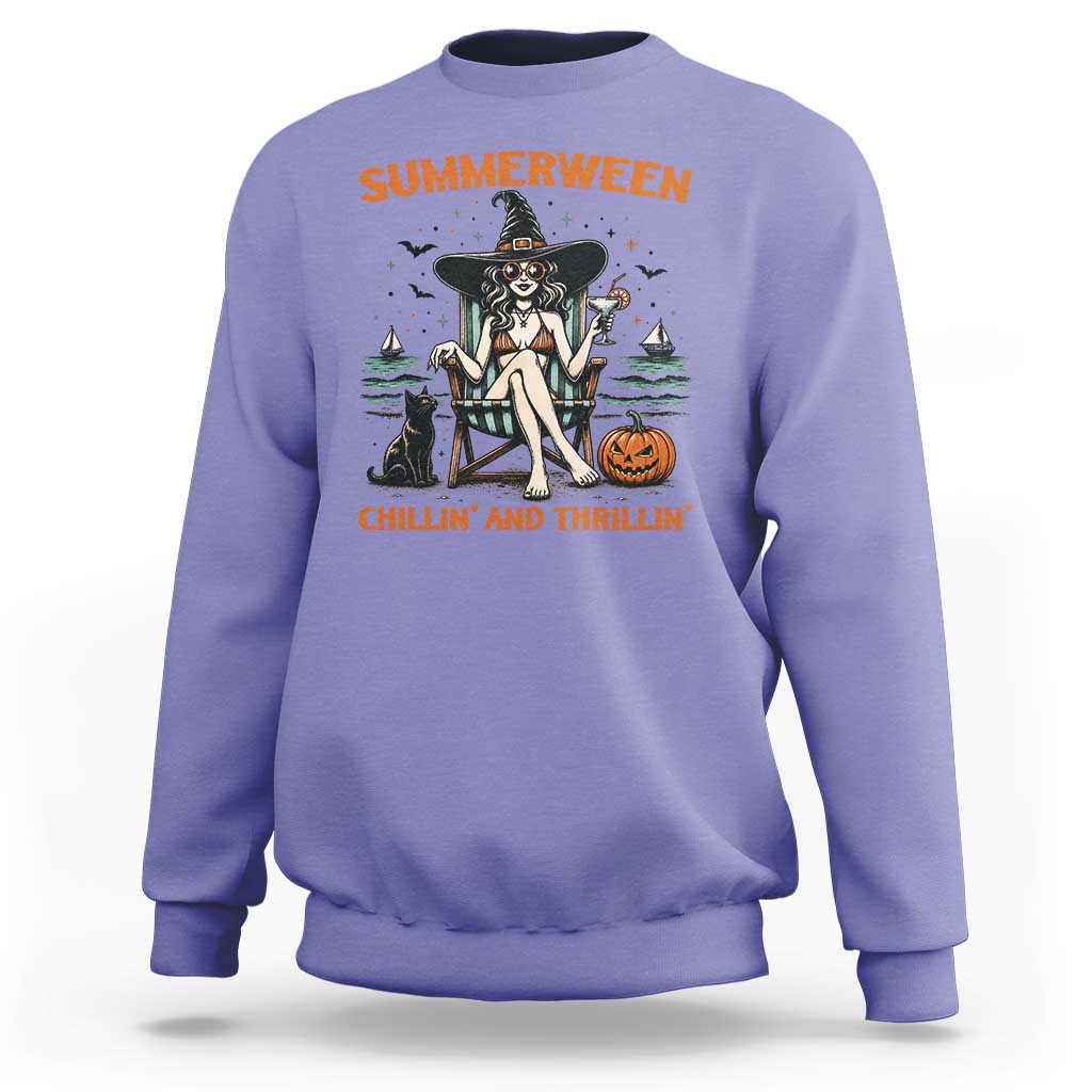 Witchy Beach Summerween Vacation Sweatshirt Chillin And Thrillin