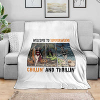 Welcome To Summerween Chillin And Thrillin Throw Blanket Funny Summer Halloween