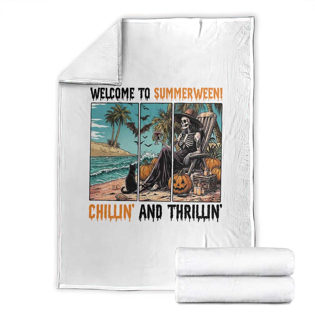 Welcome To Summerween Chillin And Thrillin Throw Blanket Spooky Beach Party Gift