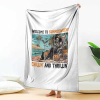 Welcome To Summerween Chillin And Thrillin Throw Blanket Spooky Beach Party Gift