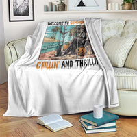 Welcome To Summerween Chillin And Thrillin Throw Blanket Spooky Beach Party Gift