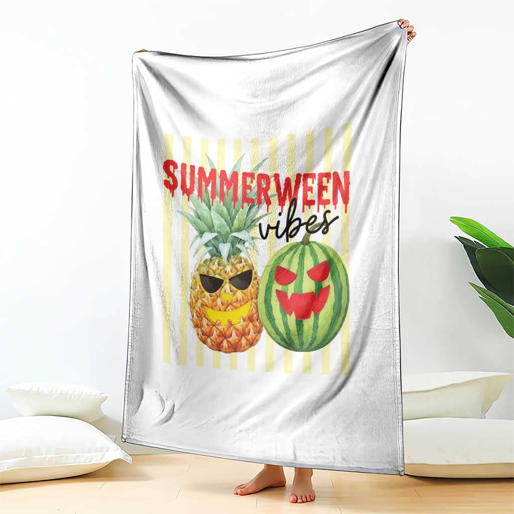 Funny Summerween Fruit Throw Blanket Spooky Pineapple Watermelon Graphic