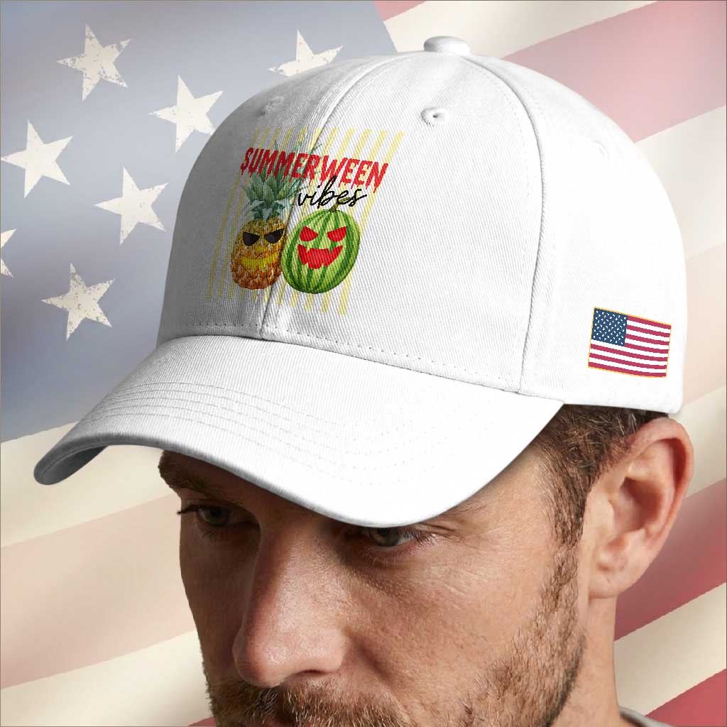 Funny Summerween Fruit Baseball Cap Spooky Pineapple Watermelon Graphic