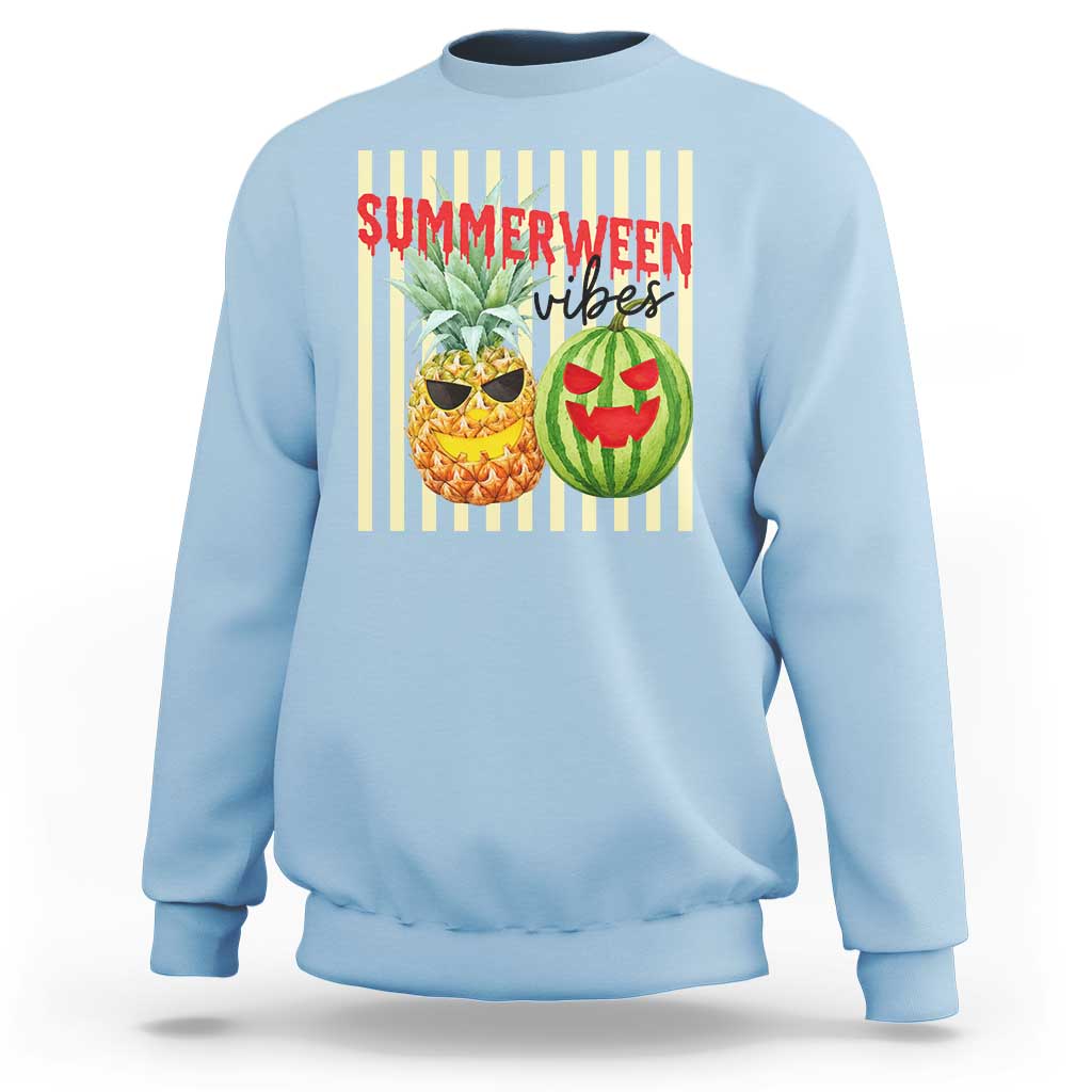 Funny Summerween Fruit Sweatshirt Spooky Pineapple Watermelon Graphic