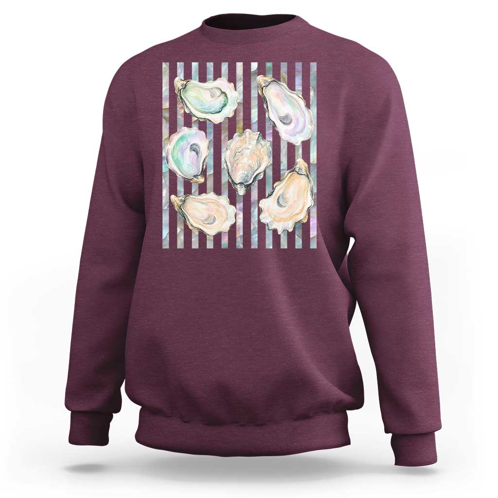 Striped Glitter Oyster Shell Sweatshirt Coastal Summer Ocean Gift